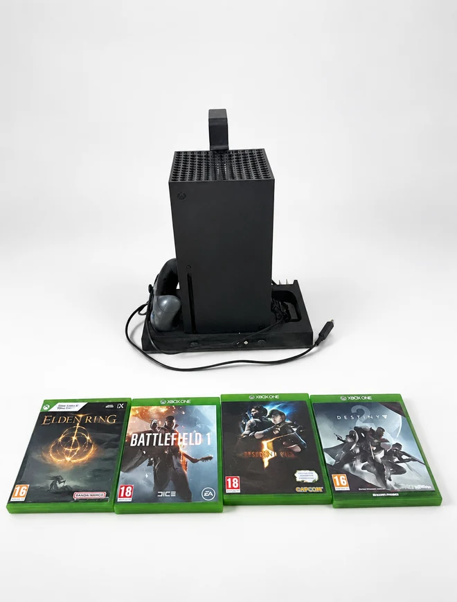 Xbox Series X sur un fond studio clair généré pour la démonstration.