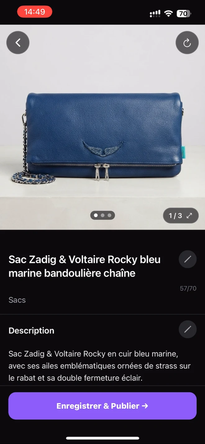 Annonce du sac Zadig & Voltaire dans Postfast.