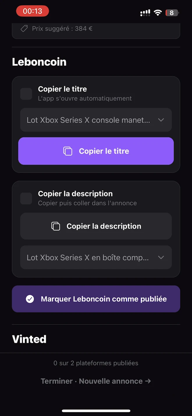 Publication de l’annonce Xbox sur Leboncoin avec Postfast.